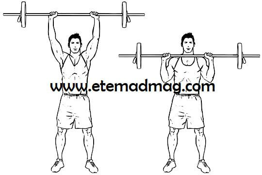 تمرینات بدنسازی مناسب برای شانه و پشت - پرس سرشانه ایستاده با هالتر (Standing barbell military press)