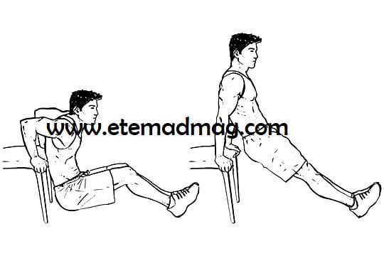 حرکات بدنسازی مناسب سینه و بازو - دیپ پشت بازو با میز (Triceps dips)