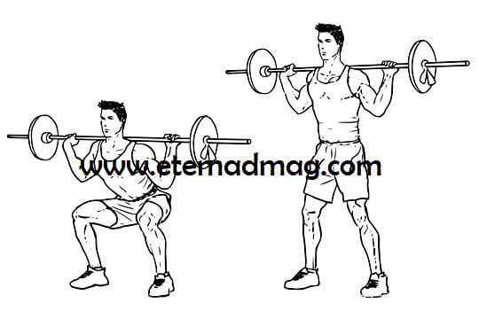 تمرینات بدنسازی مناسب برای تقویت پا - حرکت اسکوات هالتر (Barbell squats)