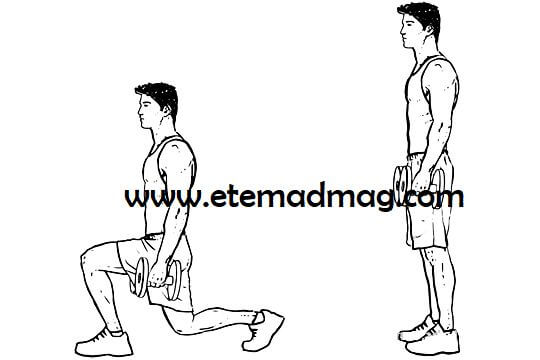 تمرینات بدنسازی مناسب برای تقویت پا - عضلات چهارسر ران و باسن (Walking lunges)